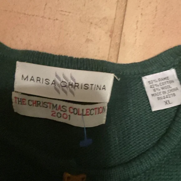 Vintage Y2K 2001 Womens XL Christmas Cat Bells Wool Blend Knit Cardigan Sweater - Picture 10 of 10